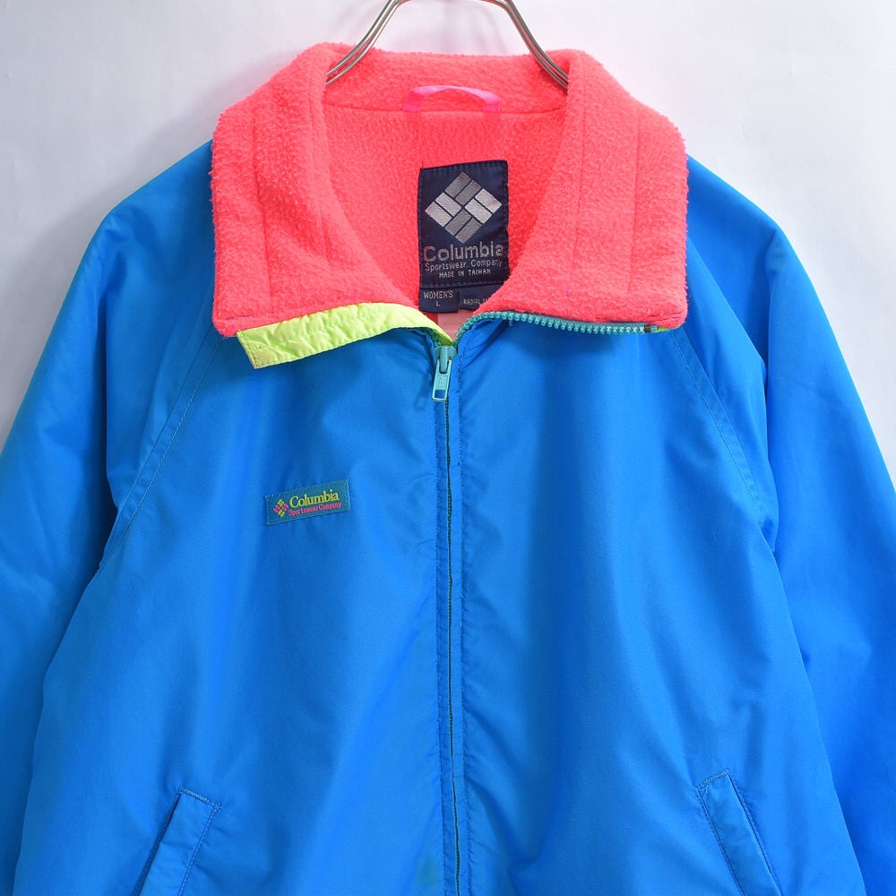 80s~ Columbia コロンビア ナイロンシェル シンチラ ジャケット ジャンパー ヴィンテージ アウター ネオンカラー ブルー ビンテージ USA アメリカ古着 レディースLサイズ