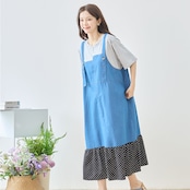 TRUBE デニム×ドット裾異素材切替サロペット風ドッキングワンピース【M~L】グレー