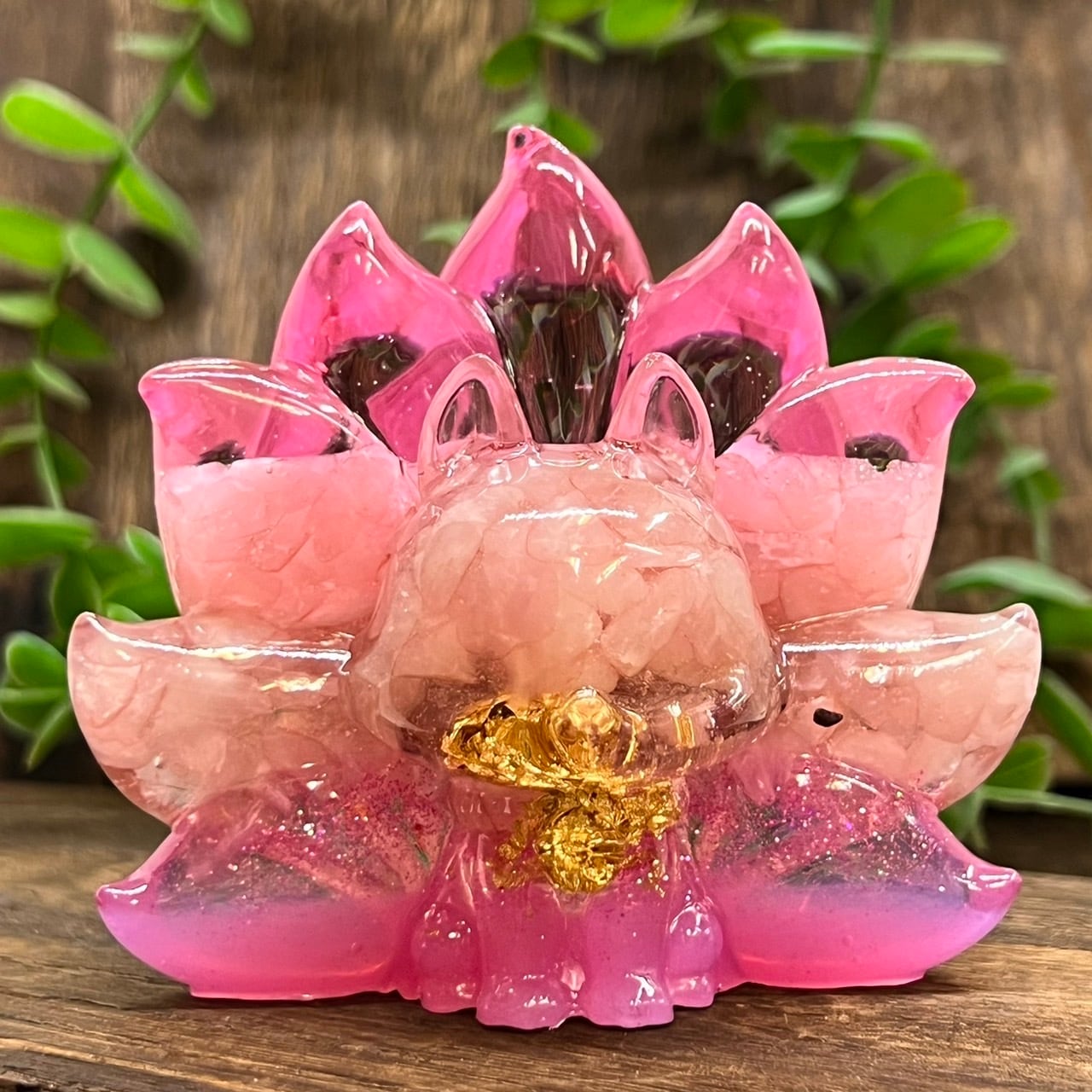 【1点もの】九尾の狐オルゴナイト ローズクォーツ 金箔入り