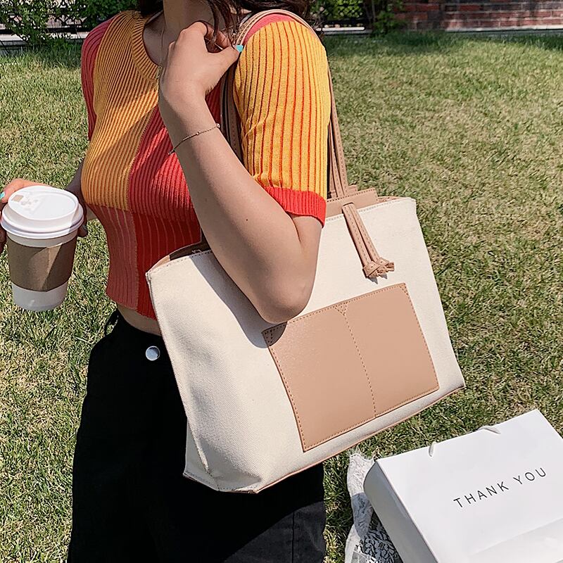 夏のビッグバッグレディースバッグ2020人気の新しいネットレッドファッション大容量キャンバスショルダーバッグワイルドトートバッグ Tiancai_Wing_Bag9002750