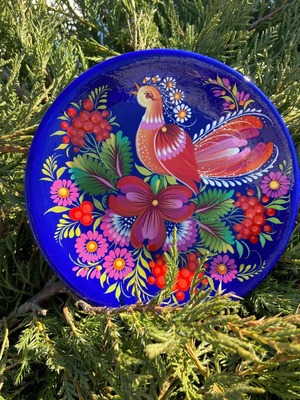 ペトリキウカ塗り　木製プレート（ティモシェンコ作）14cm