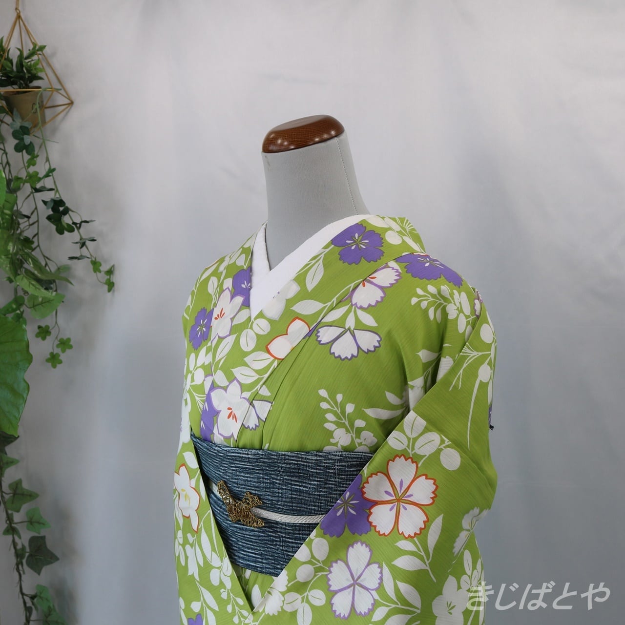 綿浴衣 鶸萌黄に花 きじばとや