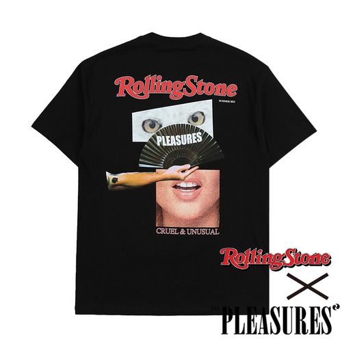 【PLEASURES/プレジャーズ×Rolling Stone/ローリング・ストーン】ROLLING STONE T-SHIRT Tシャツ / BLACK ブラック セール対象外