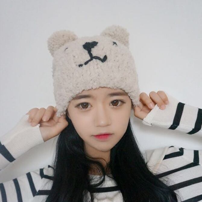 秋冬の帽子クマボールのバージョンを厚くした暖かいウールの帽子女性のニット帽耳保護キャップかわいいフード ブラック・アイド・ピーズ36139168860