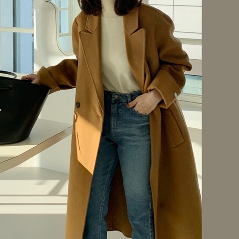 ❖KOREA オータムウィンターダブルブレストルーズロングコート