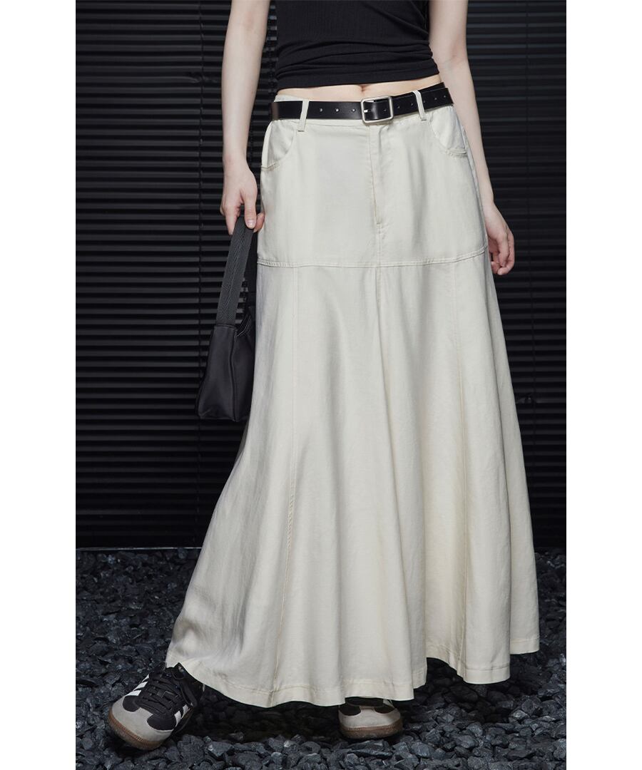 リネン混◆スリムフィットミディスカート【s-60043】