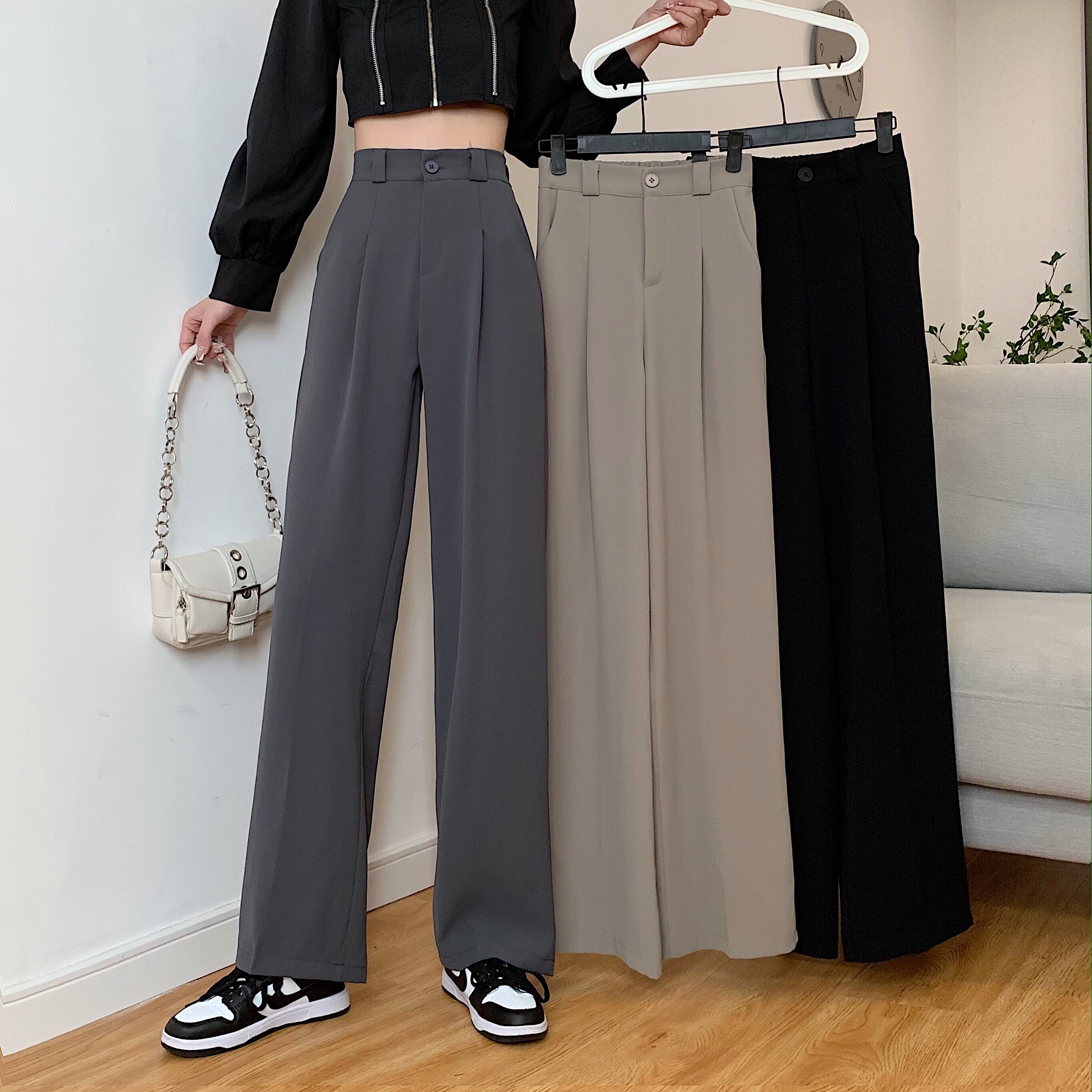 ブラックオータムカジュアルパンツ ハイウェストウェストワイドレッグルーズ 秋物 ワイドパンツ 1号婦人4511359621