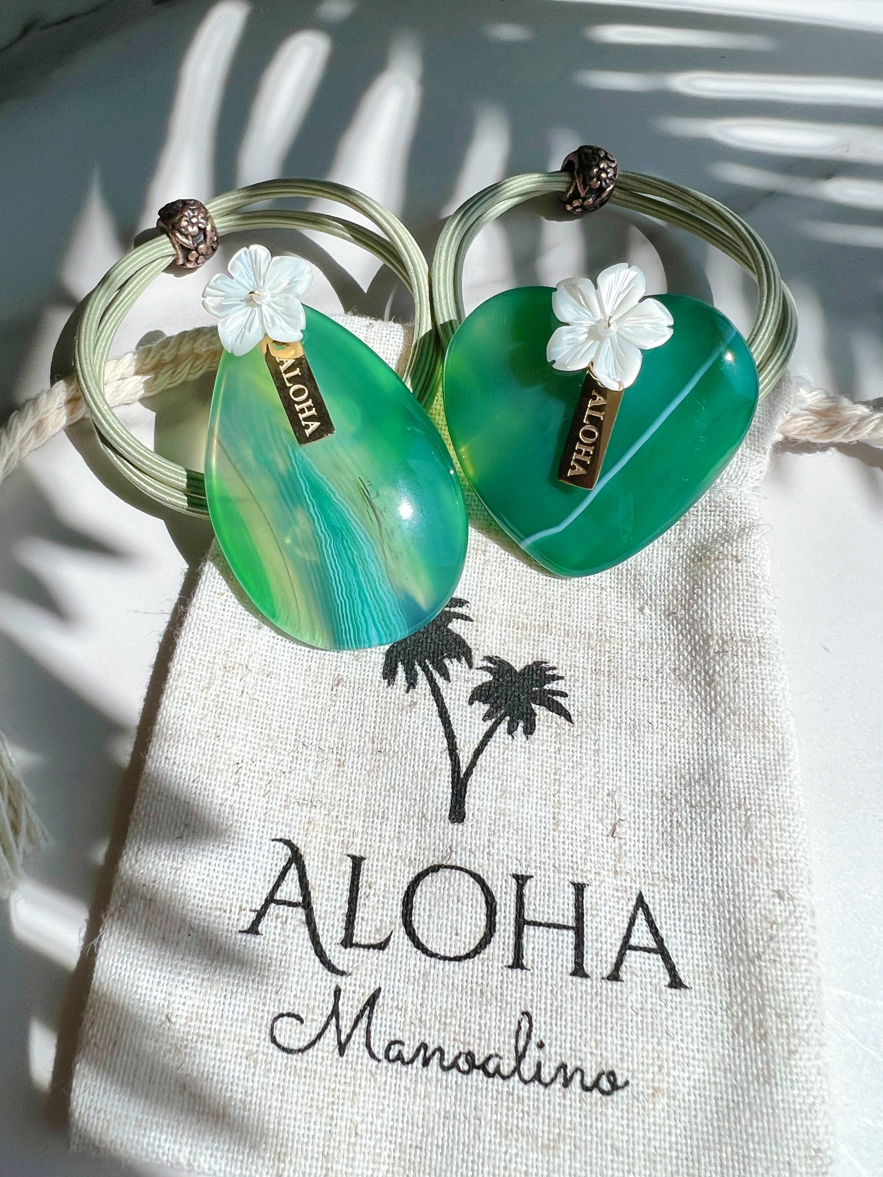 Green agate×Plumeria hair accessory(グリーンアゲート、瑪瑙天然石