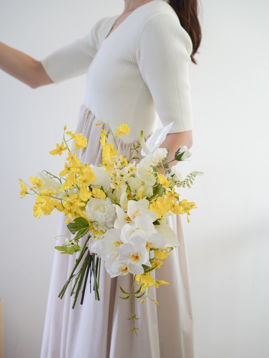 〈完成品販売ブーケ〉 Yellow white artificial flower bouquet