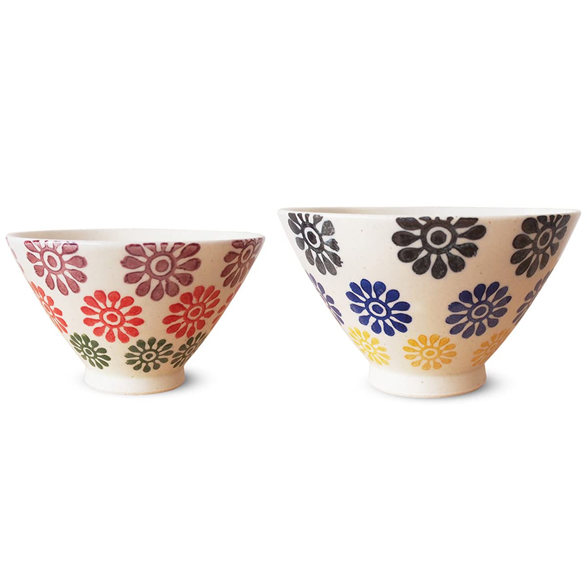 J-kitchens 勲山窯 ペア 茶碗 12.6cm & 11.5cm 波佐見焼 日本製 花 小紋