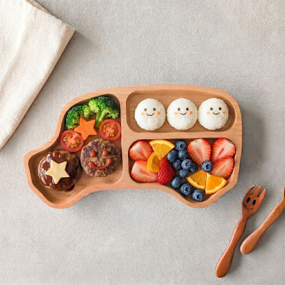 木製 キッズプレート くるま ランチプレート お皿 子供用食器 天然木