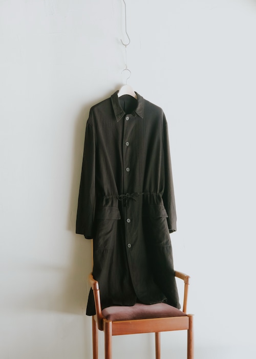 00's Y’s for men washed wool drawstring long balmacaan coat