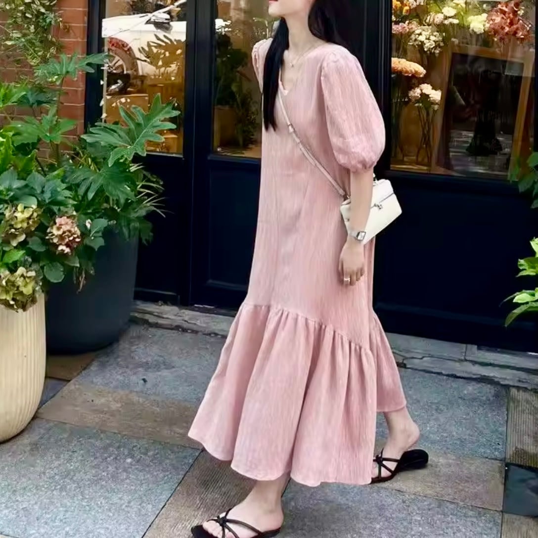 パフスリーブリラックスワンピース