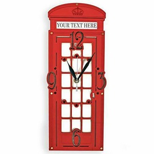 インテリア　木製クロック Red London Telephone Booth