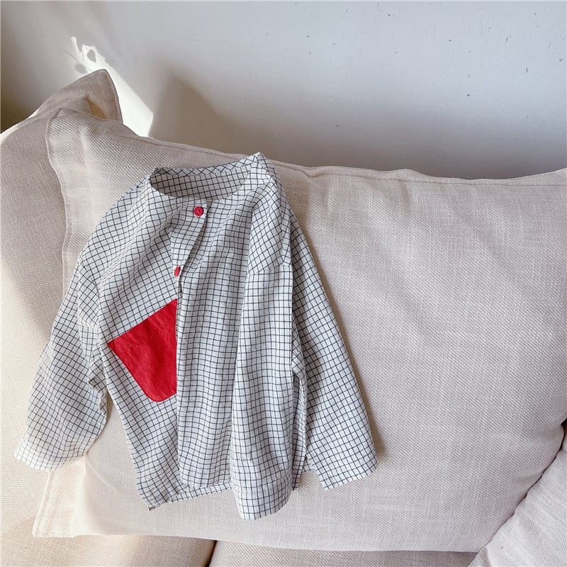 【即納】赤いポッケのグラフチェックシャツ|海外子供服|韓国子供服