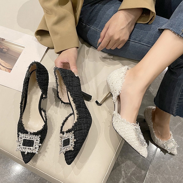 【即納】ツイード ポインテッドトゥ パンプス 224018 【即納】ツイード ポインテッドトゥ パンプス 224018