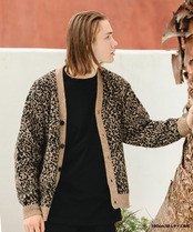 【#Re:room】LEOPARD JACQUARD BIG CARDIGAN［REK133］