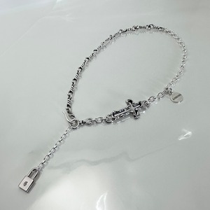 OPEN CROSS & TWIST CHAIN NECKLACE with PADLOCK / オープンクロス＆ツイストチェーンネックレス ウィズパドロック