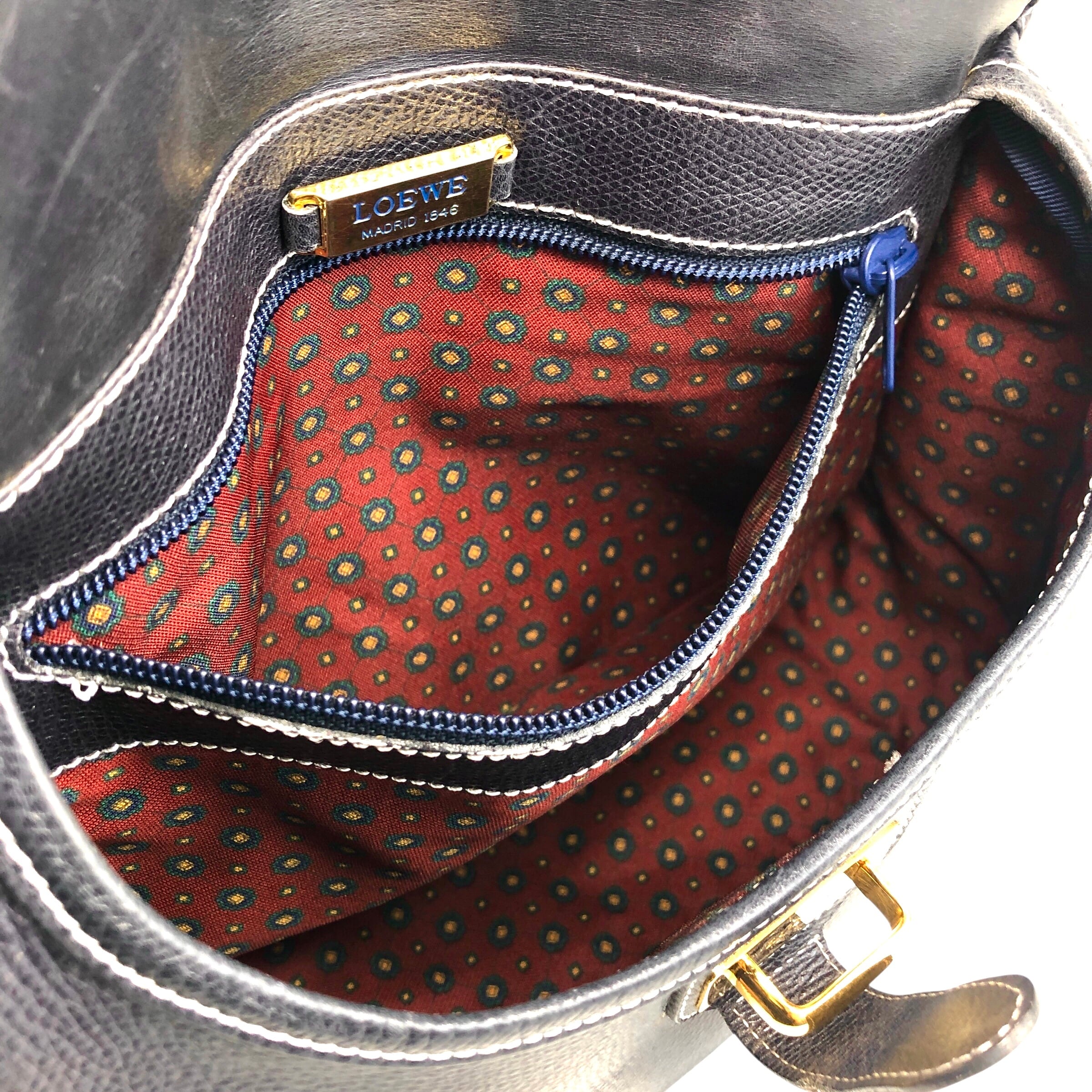 LOEWE ロエベ ショルダーバッグ ネイビー アナグラム型押し レザー