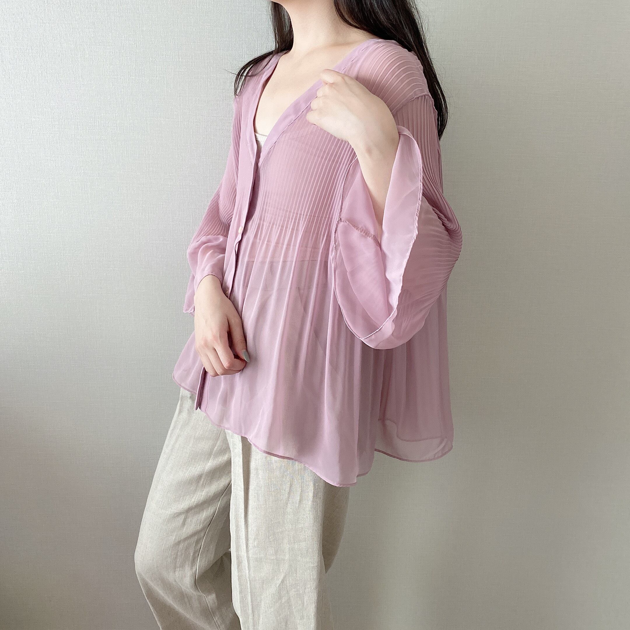 Pleats blouse /pink (4月中旬発送予定)