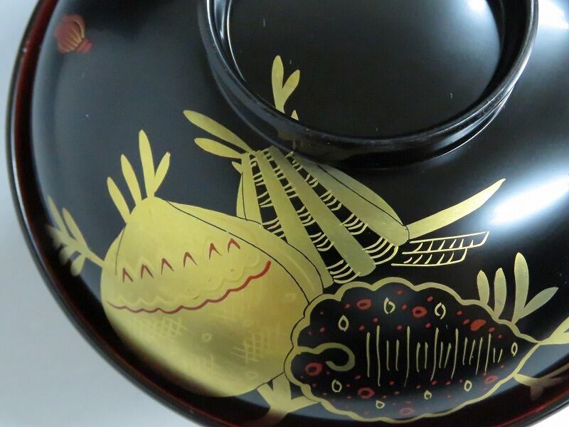 デッドストック未使用品 黒塗 ミル貝蒔絵 海松会蒔絵 吸物椀 5客セット