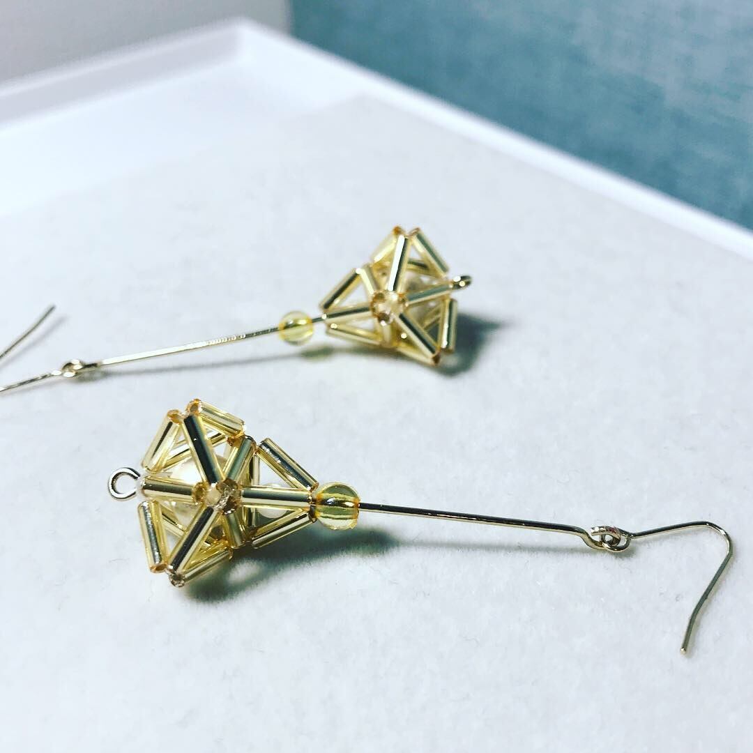 0044:鳥籠風 コットンパールロングピアス