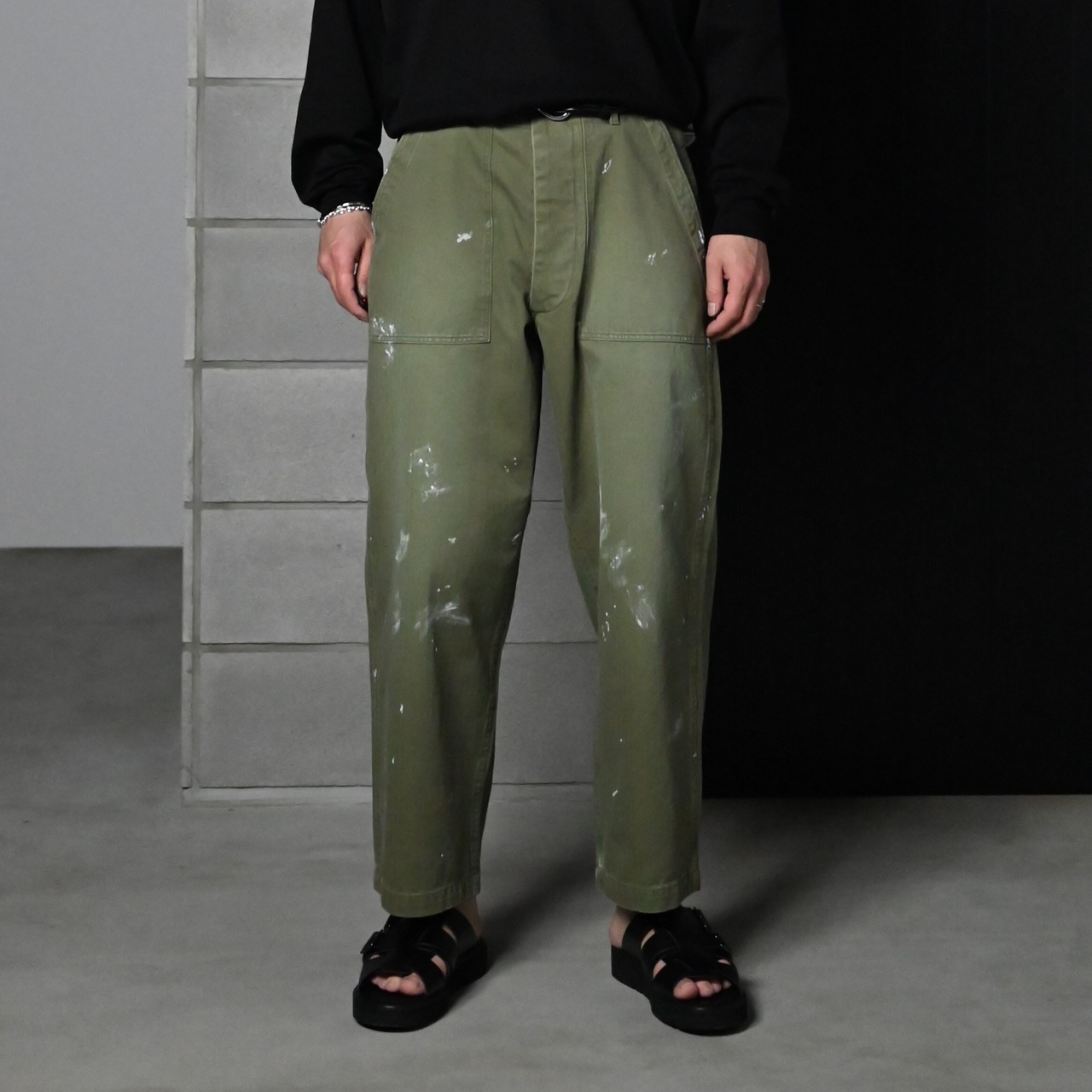 INTERIM / MILK PAINT VINTAGE WASH ORGANIC COTTON US ARMY M-47 HBT BAKER PANTS