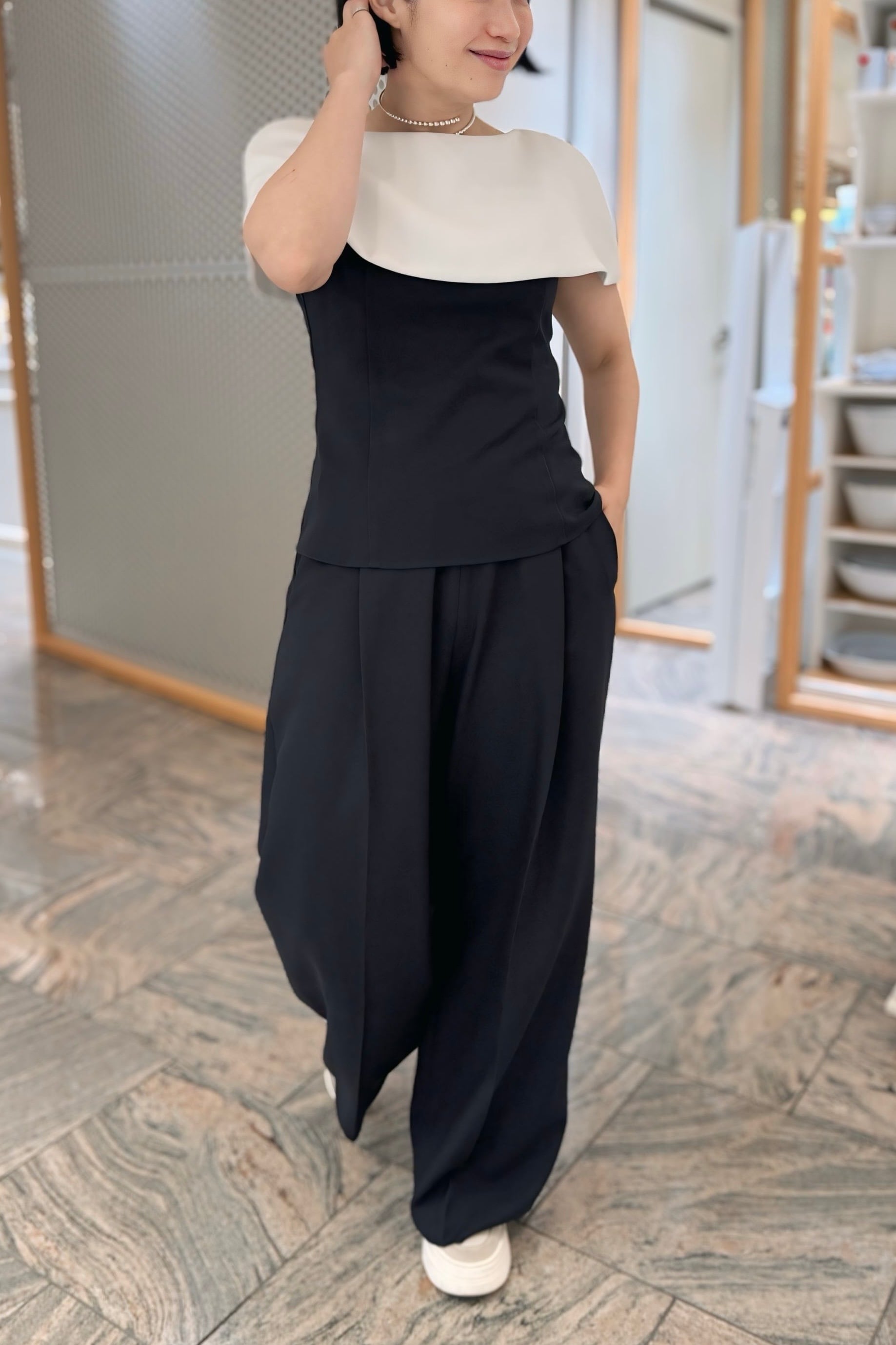 AMICAkids ケープトップス 日本製 ブラック コットン 手洗い可 CAPE TWILL TOP NAVY | AMICA・kids