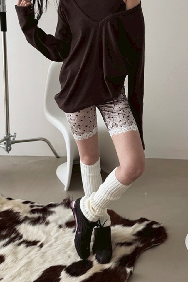 Velour heart dot lace leggings (Beige)  2601-22-006