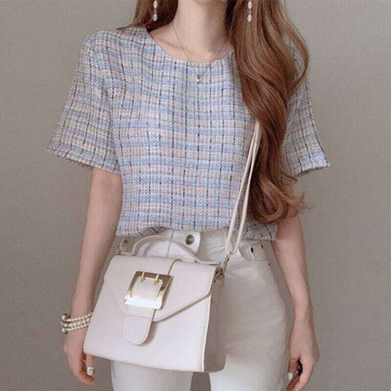 サマーツイードトップス ツイード 半袖 オフィスカジュアル E287