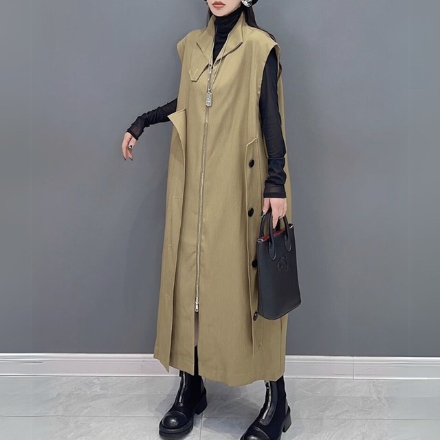 Stand collarsleeveless midi length buttoned dress【2color】 C0927