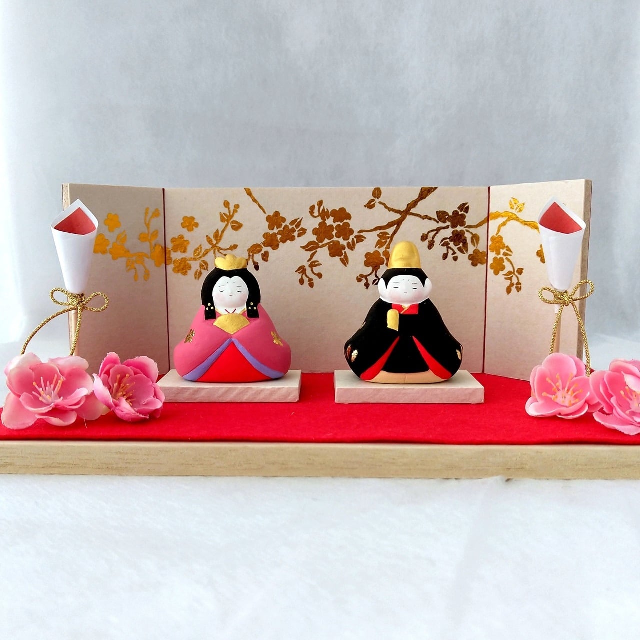 お雛様】 おひなさま 百花 親王飾りセット 「桃の花 屏風」 | 文鳥