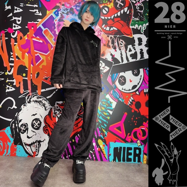 【月初限定】UNISEX軽量もこもこルームウェアセットアップ【働きたくない。刺繍】《約5000円引き大特価！》