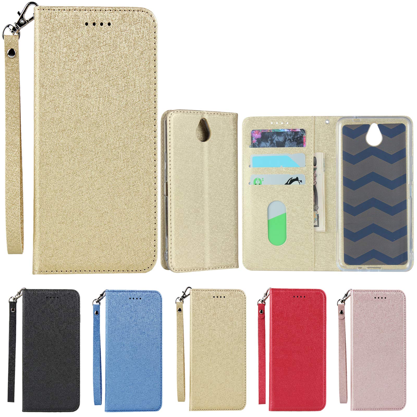 Eastwave for Kyocera かんたんスマホ 705KC ケース for 京セラ かんたんスマホ 705 KC Case 手帳型 ストラップ付き PU皮革 明るい色 内蔵マグネット 携帯カバー ゴールド