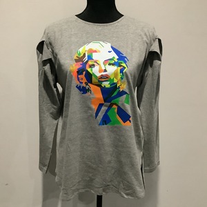 Vivid woman( 鮮やかな女性 ) 袖タックロングTシャツ 杢グレー