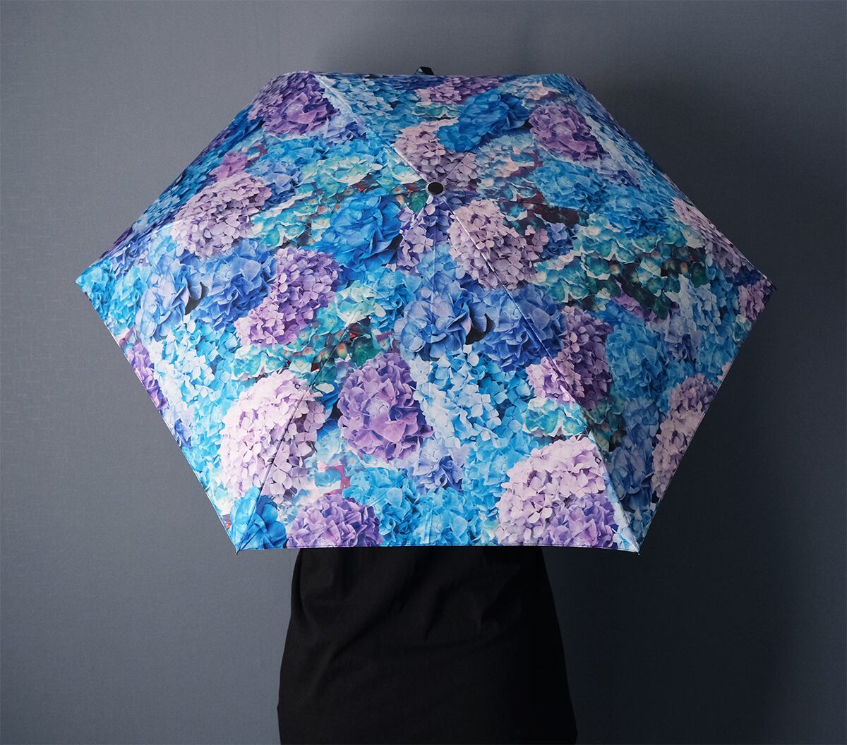 紫陽花柄 晴雨兼用 折りたたみ傘・日傘（外側プリント）