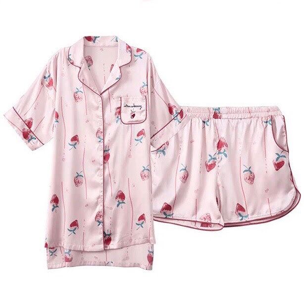 いちごパジャマ 半袖ロングシャツ&ショートパンツ ルームウェア