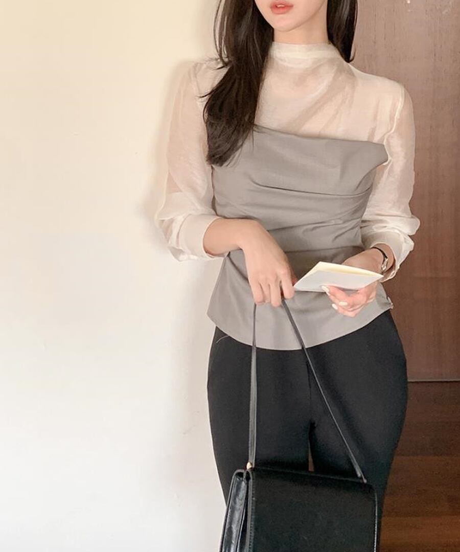 シアードッキングブラウス◆翌日発送【t-10823】