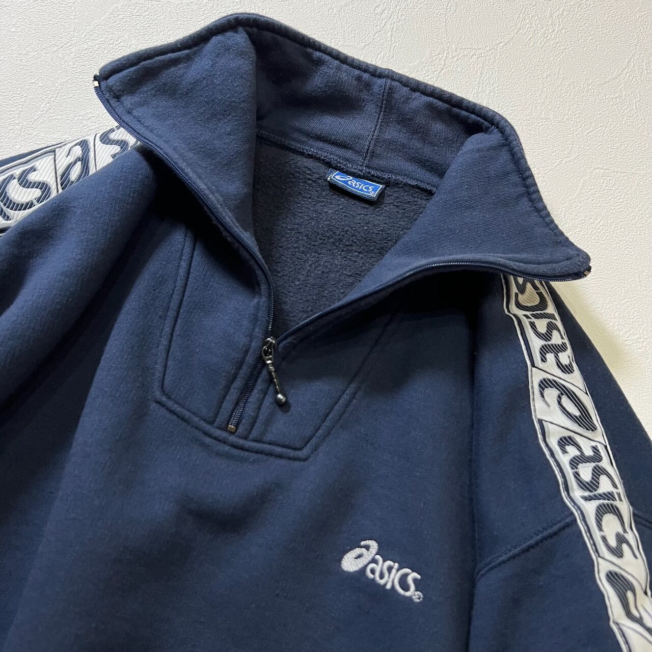 80s asics 袖刺繍 ハーフジップ スウェット プルオーバー アシックス