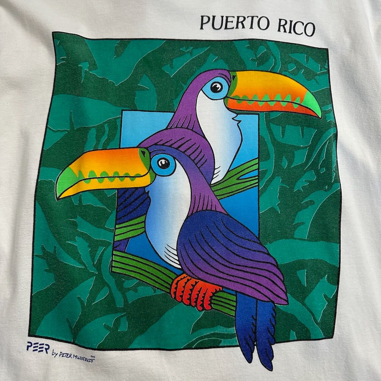 90s アニマルアート オウム 鳥 Tシャツ 白 L 古着 | RUFFY