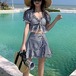 【メガ割 】3色 水着 レディース ビキニ 上下セット ギンガムチェック かわいい 体系カバー ラブリー 袖あり