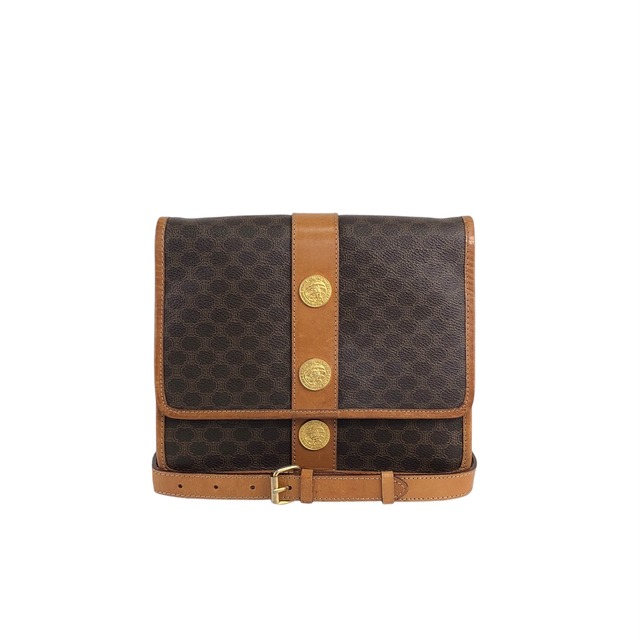 CELINE セリーヌ マカダム ショルダーバッグ ブラウン メダル PVC レザー vintage ヴィンテージ オールド tab6bn