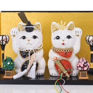 【新品未使用】 翠泉 招き猫 雛飾り 雛人形 コンパクト 陶器 ネコ 猫 小さい 可愛い ひな人形/ 平安雛