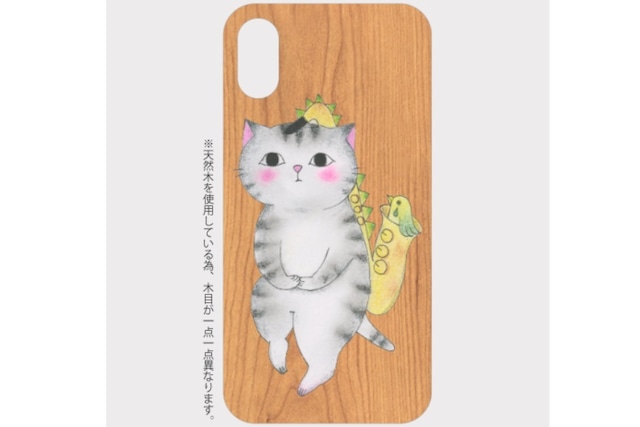 (iPhone用)サックス猫の木製スマホケース