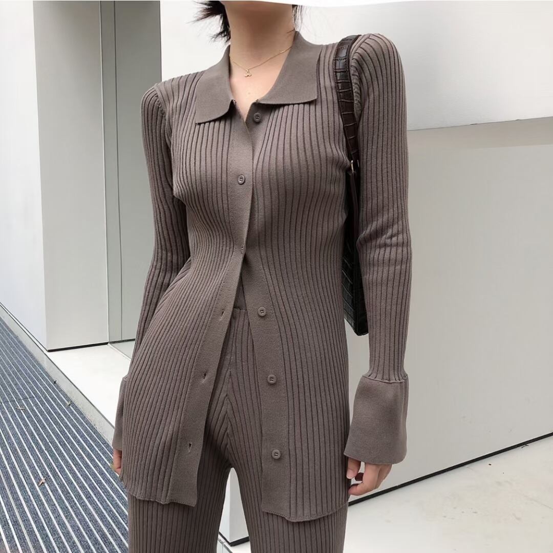 襟付きリブニット ストレーパンツセットアップ　AJ1050-D001