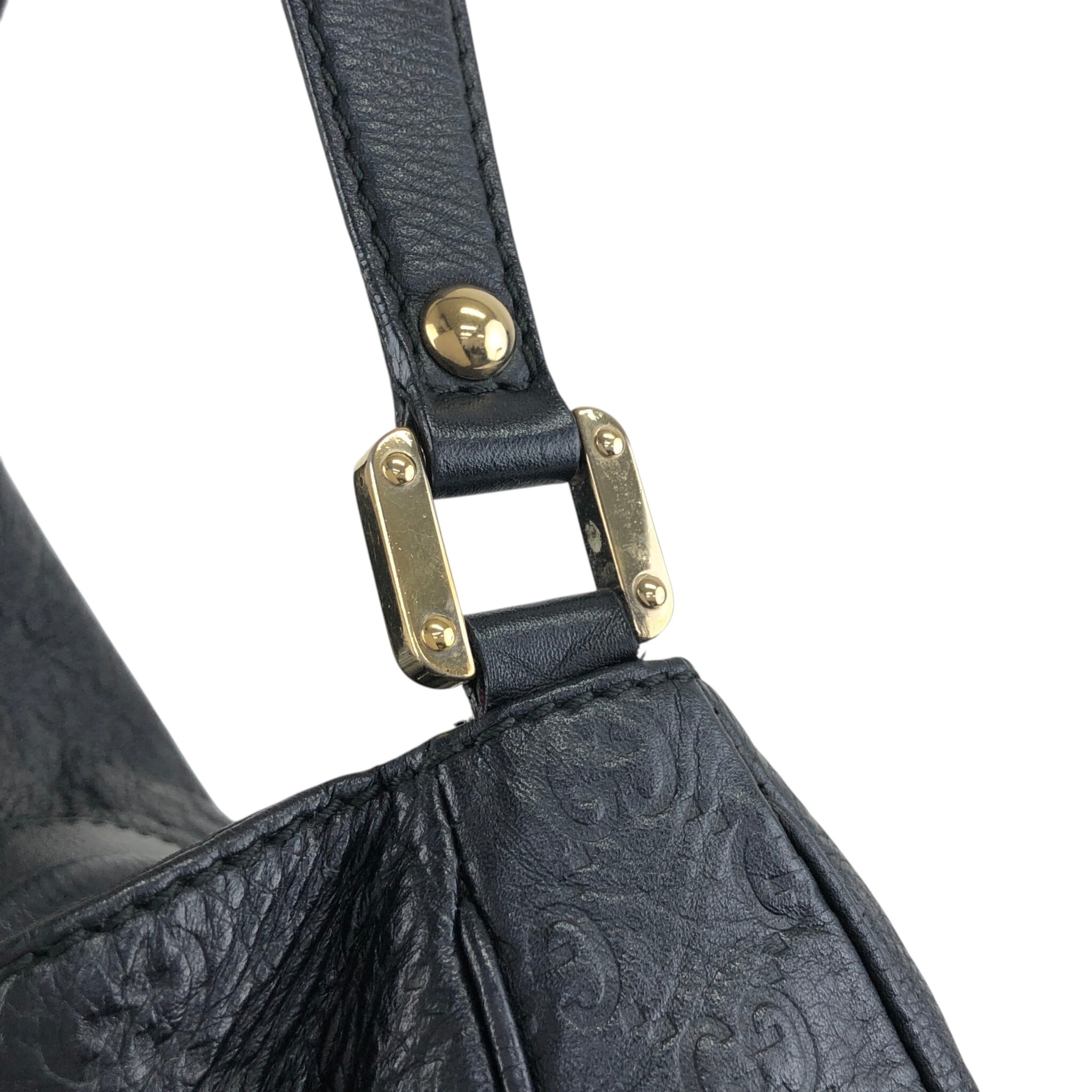 GUCCI グッチ GG ショルダーバッグ ブラック GUCCIプレート レザー