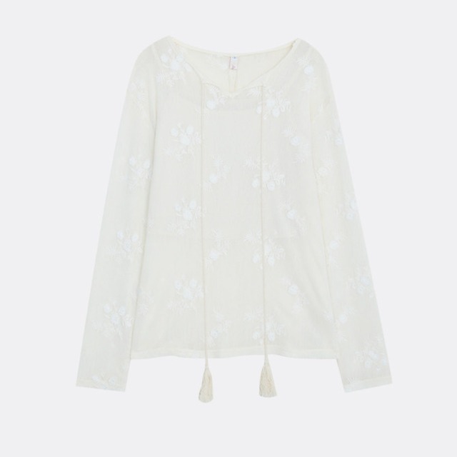 floral embroidered sheer blouse　J00521