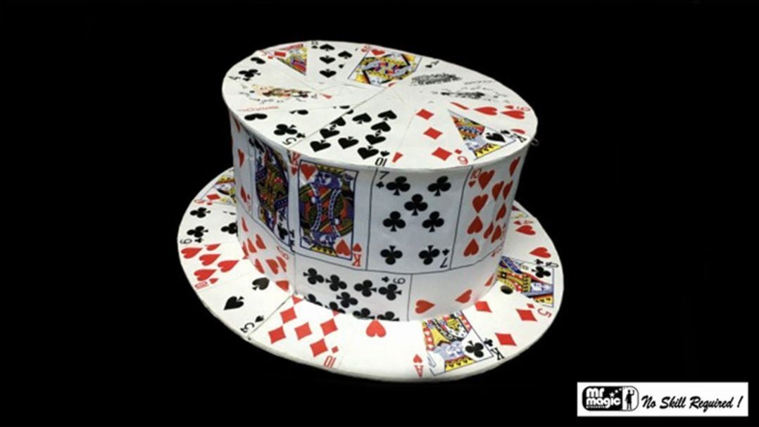 カードファントップハット 広げたトランプが空中でトップハットにチェンジ!