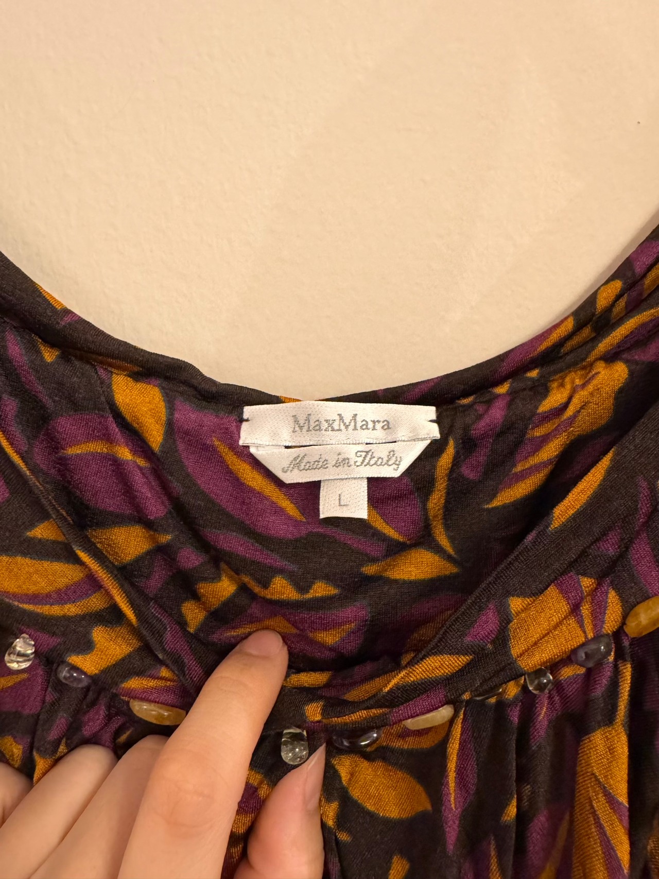 Max Mara ボタニカルリーフプリントフリルタンクトップ