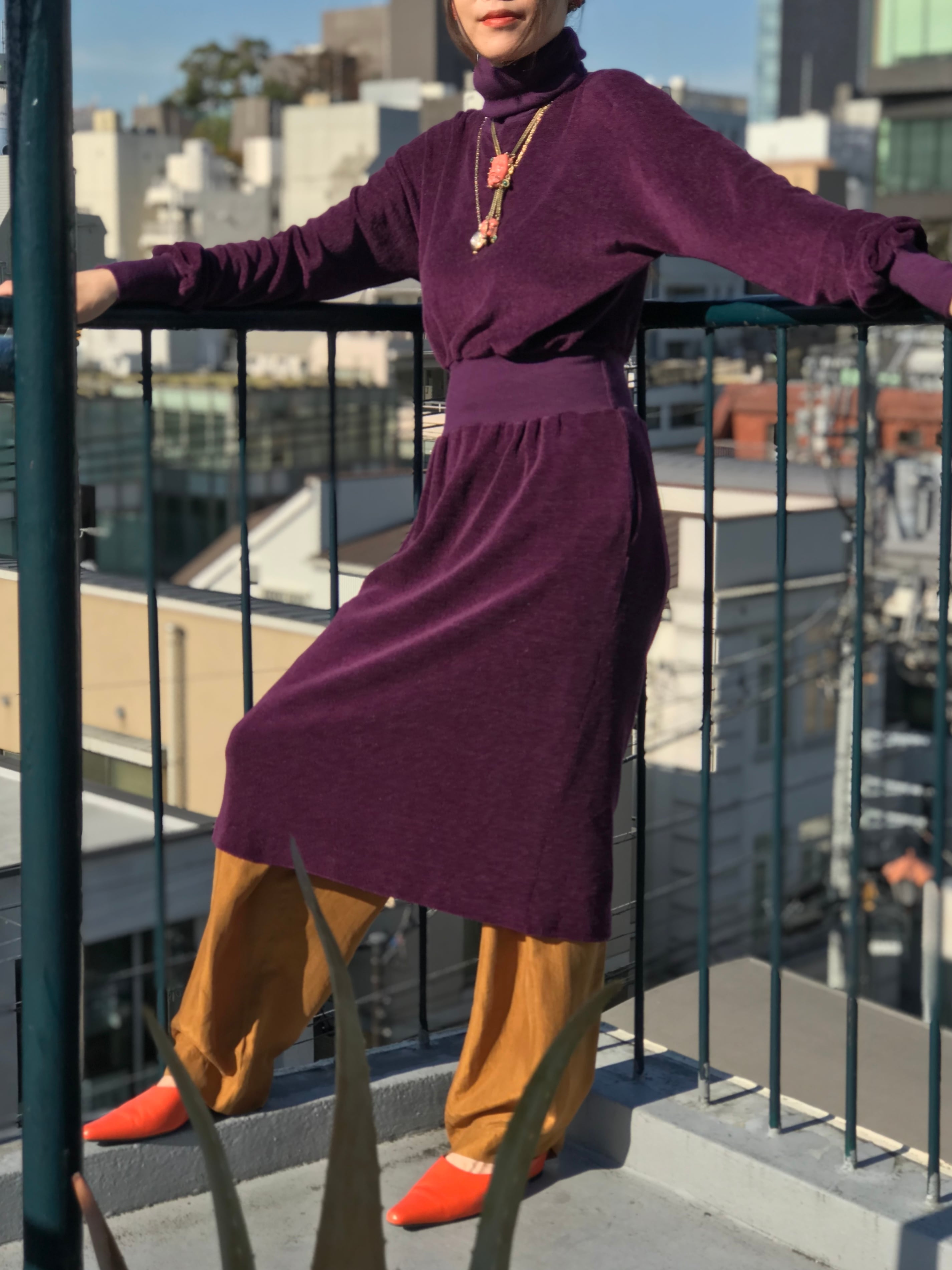 80s purple simple knit dress ( ヴィンテージ パープル シンプル